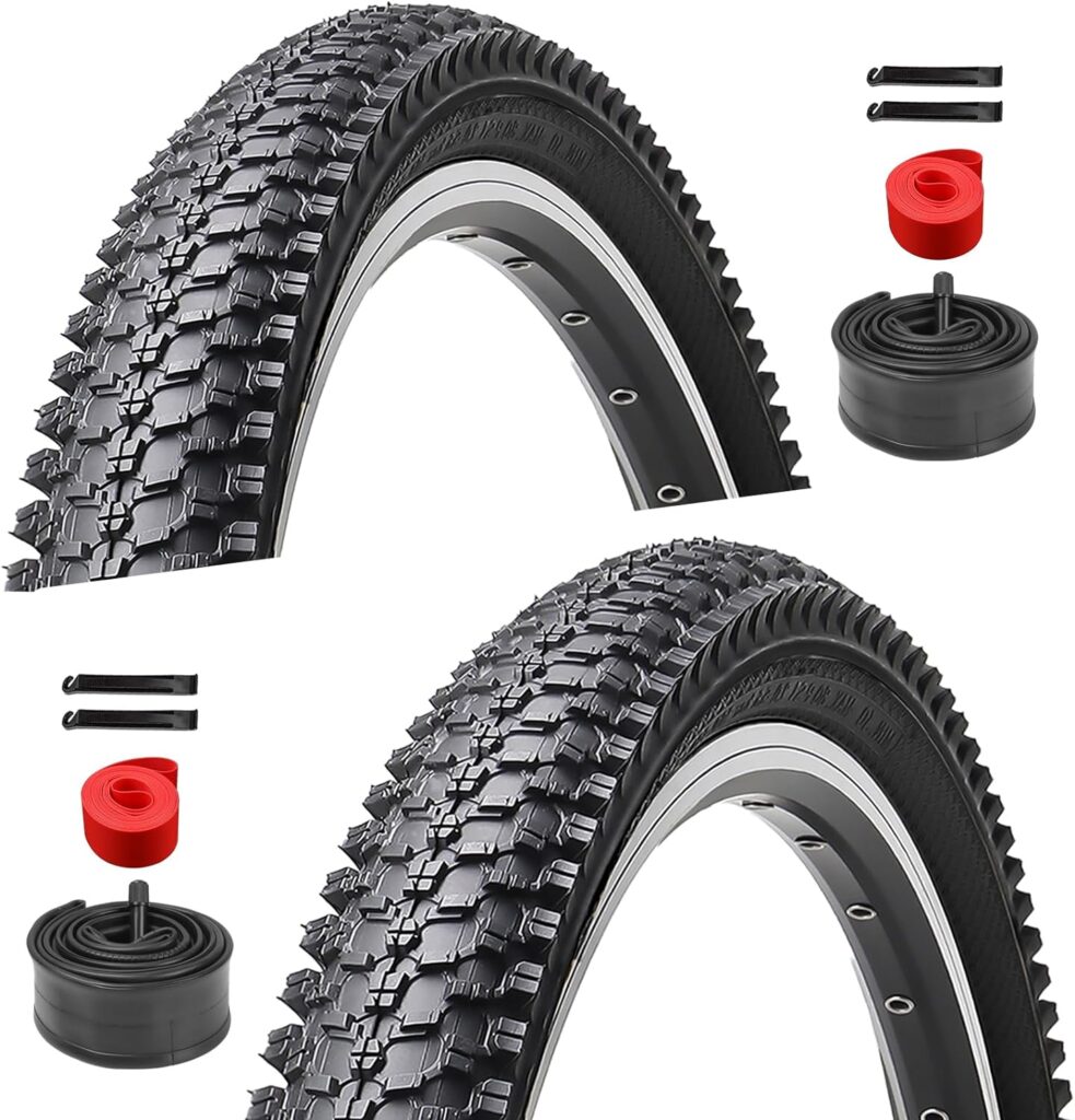 2 Pack 26 inch Bike Tires - Bicycle Tires 26x 1.95 Folding Replacement Tire for Mountain Bike, 2 Pcs 26 Schrader Valve Bike Tubes, 4 Tire Levers and 2 Rim Strips