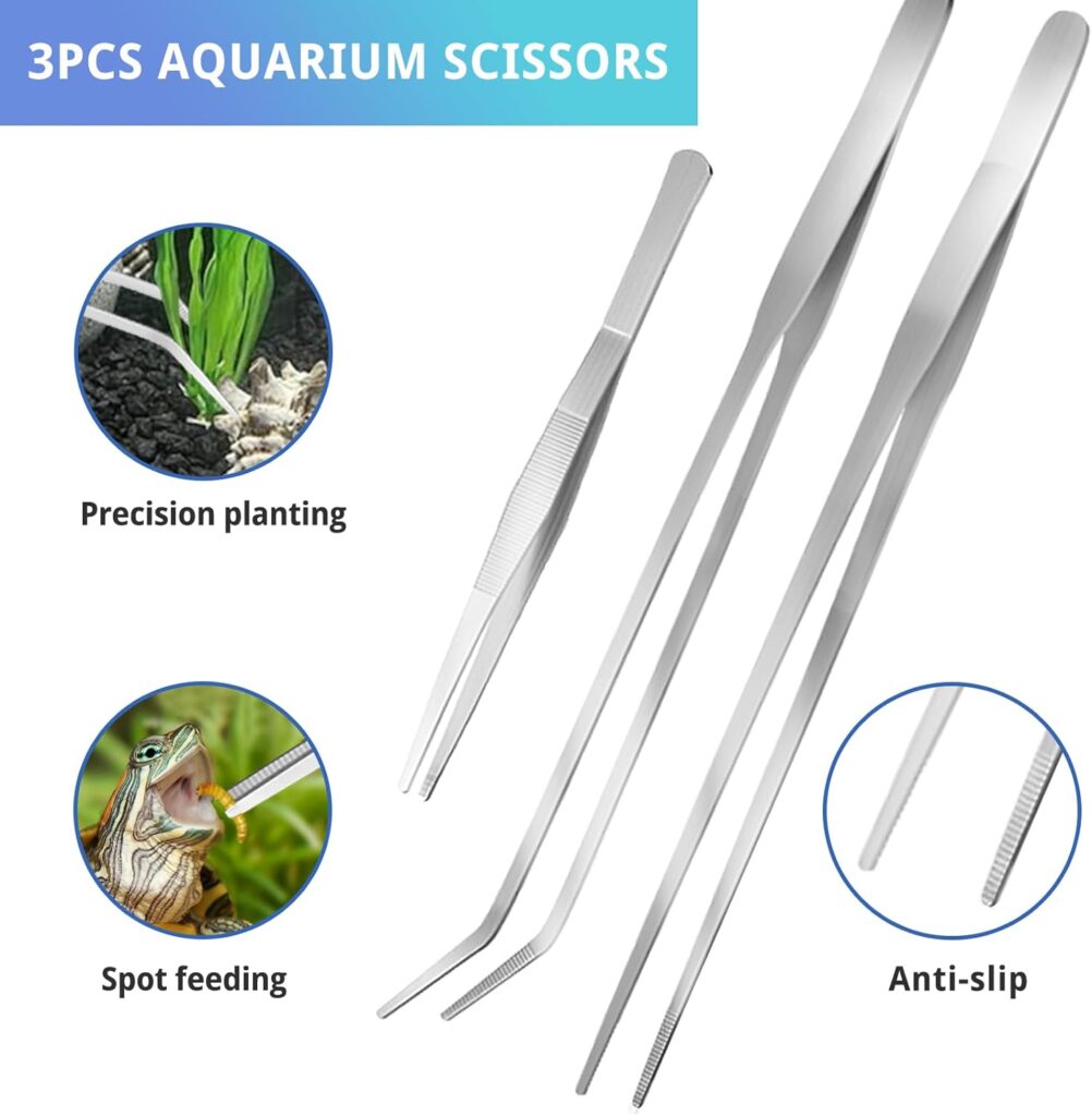7PCS Aquascaping Tools Kit, Premium Aquarium Plant Tools - Fish Tank Tweezers, Algae Spatula, and Long Aquarium Scissors for Plant Trimming, Magnetic Strip for Easy Access to Aquascape Tools