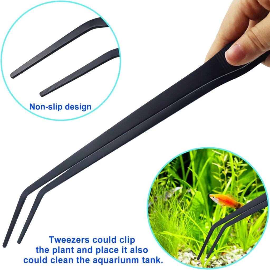 Aquarium Aquascape Tools Kit, Long 15 Inch Stainless Steel Aquatic Plants Tools, 4 in 1 Anti-Rust Aquascaping Tweezers Scissors Spatula Scrapers Tool Set for Fish Tank Cleaning Plant Trimming Shears