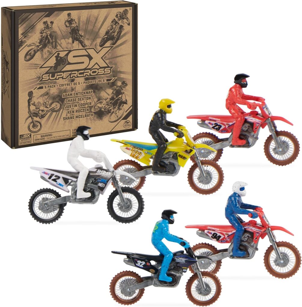 Authentic 5-Pack of 1:24 Scale Die-Cast Motorcycles with Rider Figure, Toy Moto Bike for Kids and Collectors Ages 3 and up, Small