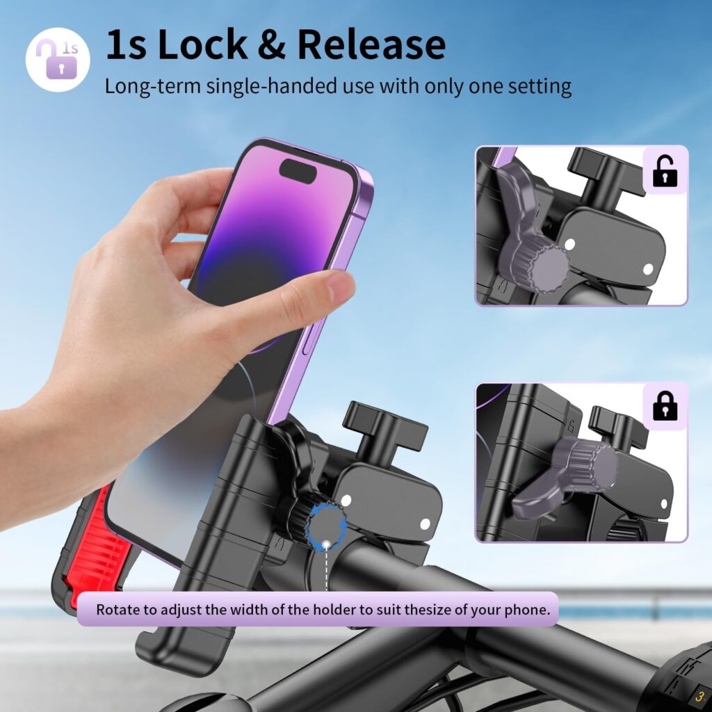 Bike Phone Mount Holder, [Camera Friendly] Motorcycle Phone Mount for Electric Scooter, Mountain, Dirt Bike and Motorcycle - 360° Rotate Suitable for iPhone  Android Smartphones from 4.5-7.0 inches