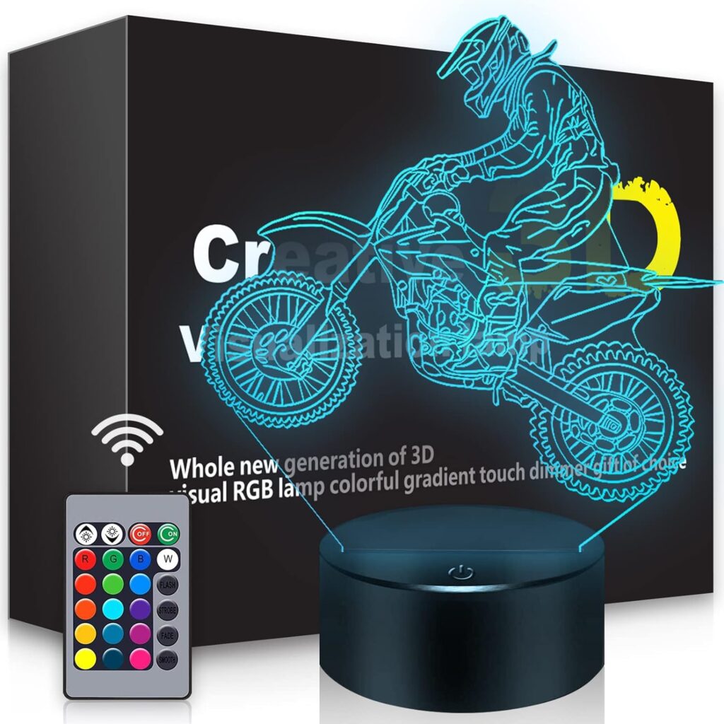 Dirt Bike Gift 3D Night Light, 16 Colors Changes Remote Control Motorcycle Lamp, LED Dirtbike Decor Toys for Boys Girls Room Birthday Xmas Christmas Gifts for Kids…