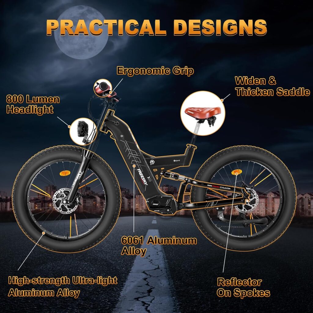 FREESKY Dual 1000W Motors Electric Bike for Adults, 38+MPH 48V 25Ah Samsung Cells Battery Electric Bicycle, Full Suspension 26*4.0 Fat Tire Hydraulic Disc Brake Ebike, Beach Off-Road Mountain E-Bike