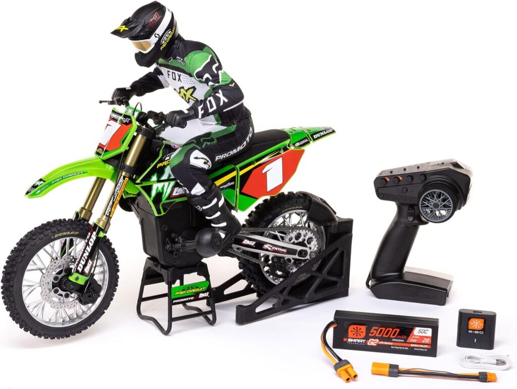 Losi RC Motorcycle Promoto-MX 1/4 Motorcycle Ready-to-Run Combo Includes Battery and Charger Pro Circuit LOS06002 Green