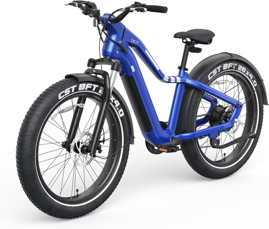 OKAI Ranger Electric Bike, 28 MPH Mountain Electric Bike for Adults, All Terrain 26 Wheel, Long Range Fat Tire eBikes for Adults, 1000W Motor, 8-Speed Drivetrain, Men  Women, Aluminum Alloy Frame