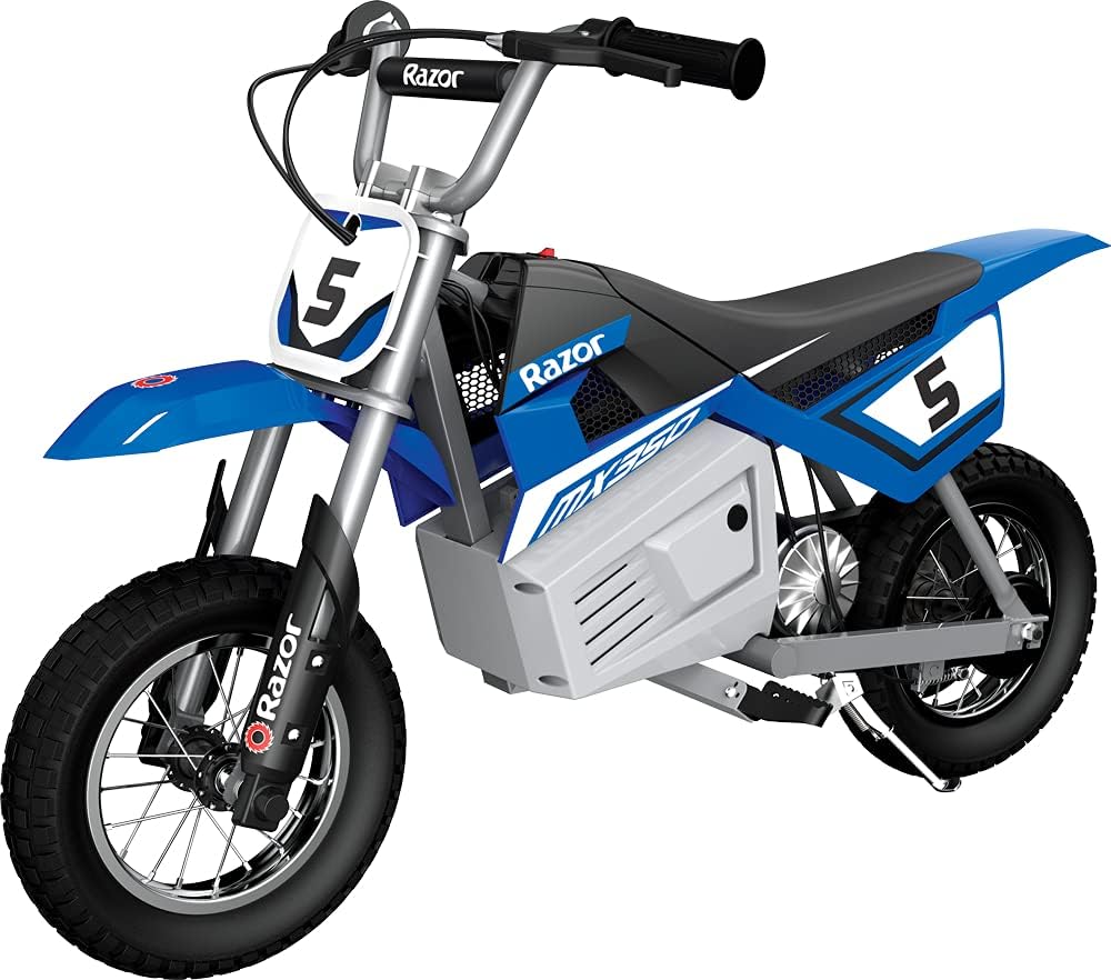 Razor MX350 Dirt Rocket Electric Motocross Off-Road Bike for Age 13+, Up to 30 Minutes Continuous Ride Time, 12 Air-Filled Tires, Hand-Operated Rear Brake, Twist Grip Throttle, Chain-Driven Motor
