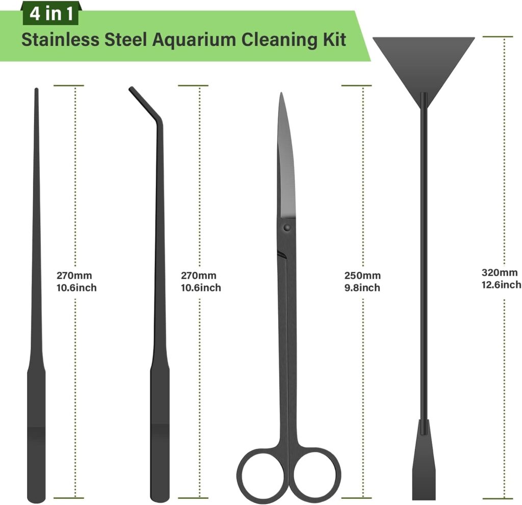 Simple Deluxe Aquarium Aquascape Tools Kit, 4 in 1 Anti-Rust Aquatic Plant Aquascaping Tool Stainless Steel Tweezers Scissors Spatula Set for Aquarium Tank Clean, Fish Tank, Bonsai, Algae Scrapers