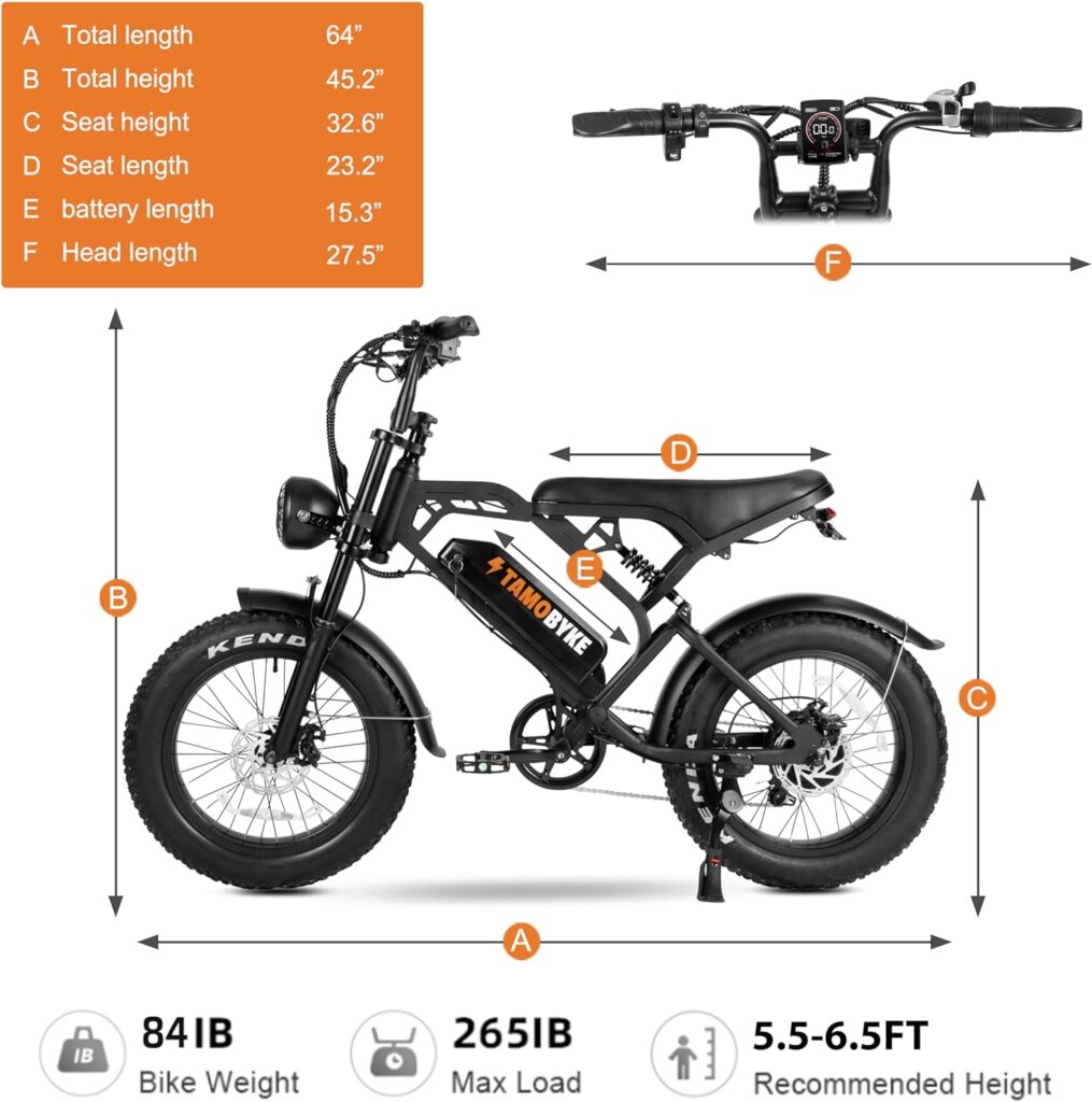 Tamobyke Electric Bike for Adults 1000W Motor, 20 Fat Tire Double Suspension Ebike 48V 15AH Removable Battery 28MPH  up to 37 Miles, 7 Speed Electric Bicycle for Off Road Snow Beach Mountain