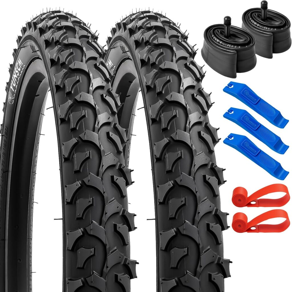 YUNSCM 16 Bike Tires 16x2.125/57-305 and 16 Bike Tubes Schrader Valve with 2 Rim Strips Compatible with Mountain/Off Road Bike 16 x 1.95 16 x 2.10 16x2.125 16 x 2.20 Bike Tires and Tubes (Y-1108)