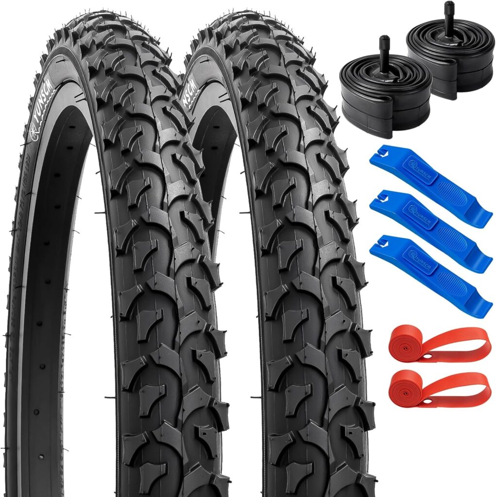 YUNSCM 20 Tires 20 x 2.125/57-406 and 20 Bike Tubes with 2 Rim Strips Compatible with Mountain/Off Road Bike 20x1.90 20x1.95 20x2.0 20x2.10 20x2.125 20x2.20 Bicycle Tires and Tubes (Y-1108)