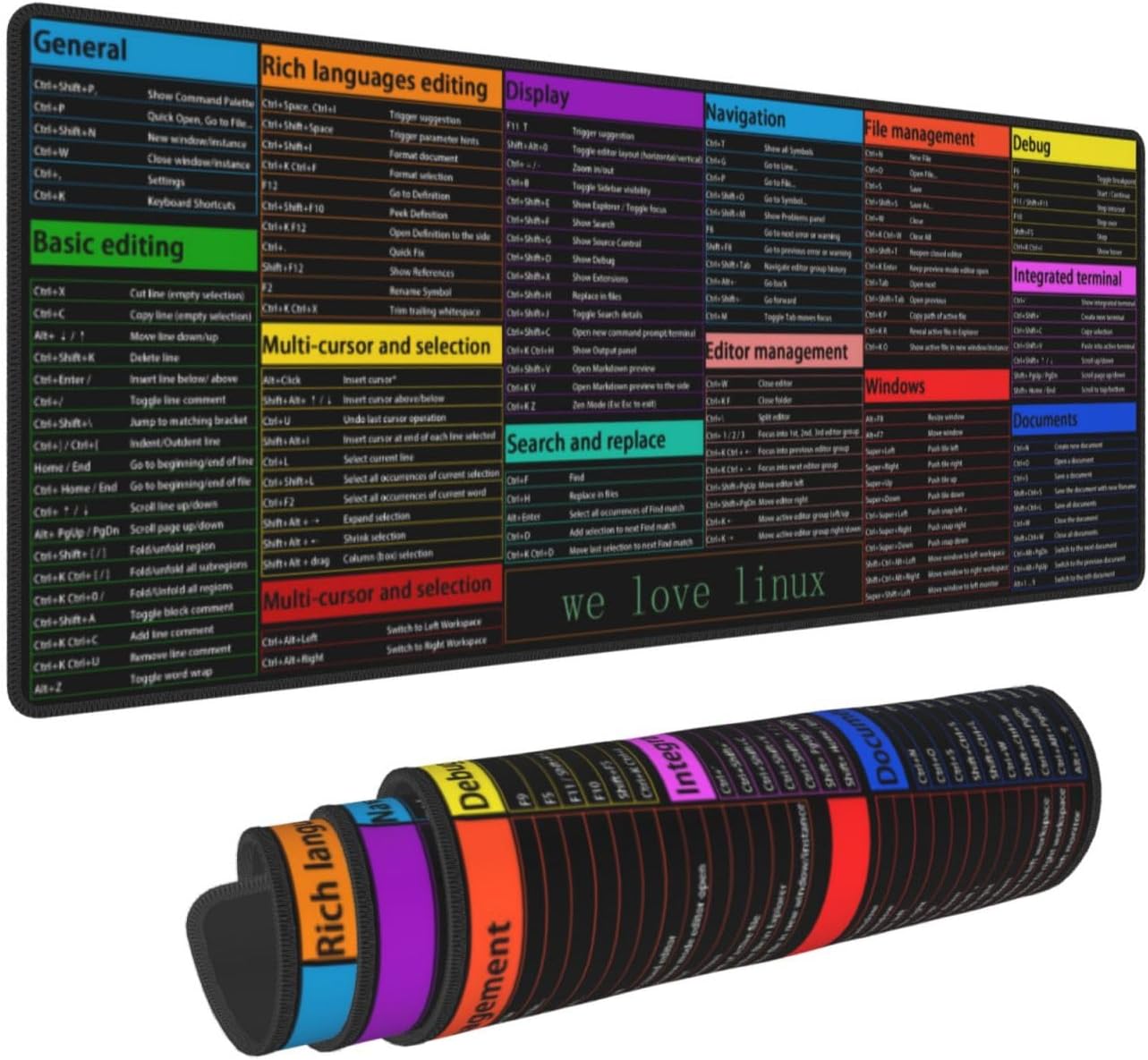 Linux Commands Line Programmer Programming Cybersecurity Hacker Shortcut Keys Shortcuts Cheat Sheet Gaming Keyboard Mouse Pad Mousepad Desk Mat Huge Extended Rubber Sole for Home Office(31.5X 11.8)