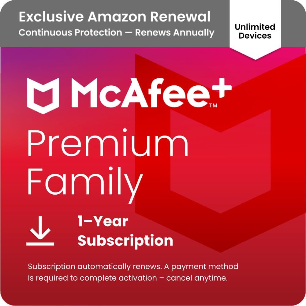McAfee+ Premium Individual Unlimited Devices anti virus software 2025 for pc| Cybersecurity Software with Antivirus Secure VPN Identity Monitoring Scam Protection|1-Year Subscription with Auto-Renewal